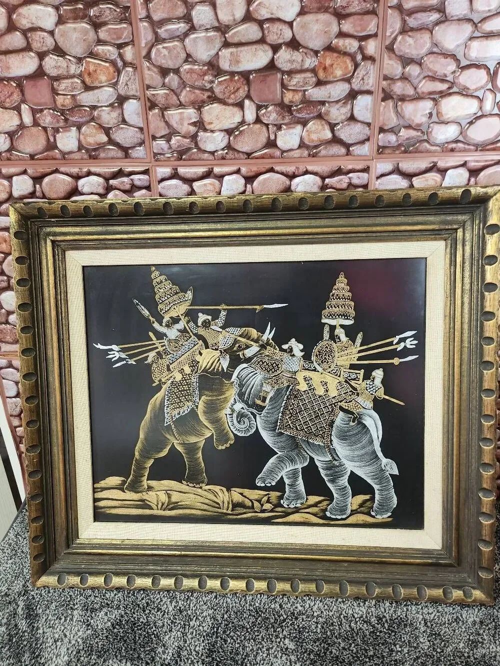 Vintage Framed Thai Silk Painting